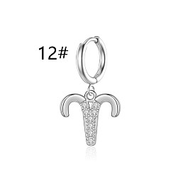 Овен Серьги-кольца с прозрачным кубическим цирконием и созвездием, 304 женские украшения из нержавеющей стали, цвет нержавеющей стали, Овен, 6 мм