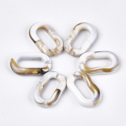 Floral White Acrylic Linking Rings, Quick Link Connectors, For Jewelry Chains Making, Imitation Gemstone Style, Oval, Floral White, 38.5x23.5x6.5mm, Hole: 24.5x9.5mm, about 140pcs/500g