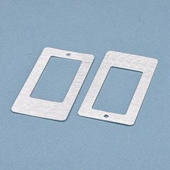 Посеребрённый Латунь прелести, прямоугольные, полый, 925 серебро покрытием, 42.5x22.5x0.5 мм, отверстие : 1.6 мм