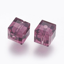 Purple Imitation Austrian Crystal Beads, Grade AAA, Faceted, Cube, Purple, 5~5.5x5~5.5x5~5.5mm(size within the error range of 0.5~1mm), Hole: 0.7~0.9mm