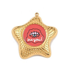 Красный Печатные 304 подвески из нержавеющей стали, звезда с подвесками для глаз, вакуумное покрытие pvd, реальный 18 k позолоченный, красные, 29x28x4.5 мм, отверстие : 1.5 мм