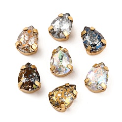 Золотой Шить на горный хрусталь, многожильные звенья из стекла, хрусталя и стразов, с настройками латуни, аксессуары для одежды, граненые, слеза, золотые, 10x7x5 мм, отверстие : 0.8 мм