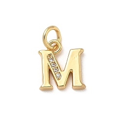 Letter M Латунные микро проложить кубического циркония прелести, без кадмия и без свинца, реальный 18 k позолоченный, с целью перехода в кольце, Буква М, 11x10x2 мм, Перейти кольцо: 5x1 мм, 3.5 мм внутренним диаметром