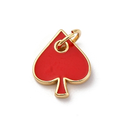 Красный Латунь эмаль прелести, шарма сердца, с целью перехода в кольце, без кадмия и без свинца, стойки покрытие, долговечный, реальный 18 k позолоченный, красные, 14.5x12x2 мм, отверстие : 3.5 мм