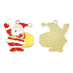 Light Gold Стойки обшивки сплава эмали подвески, без кадмия и без свинца, Дед Мороз, золотой свет, 25x20.5x1 мм, отверстие : 1.8 мм