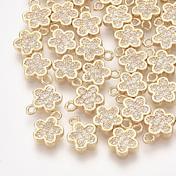 Настоящее золото 18K Латунь прелести циркония кубической, цветок, прозрачные, реальный 18 k позолоченный, 9x7x1.5 мм, отверстие : 1 мм