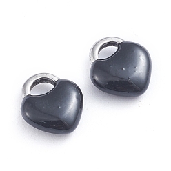 Черный 304 прелести нержавеющей стали, эмалированные блестки, запирать, цвет нержавеющей стали, чёрные, 11x9.5x3.5 мм, отверстие : 3.5x2.5 мм