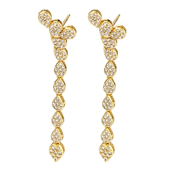 Real 18K Gold Plated Rack Plating Brass Cubic Zirconia Teardrop Dangle Stud Earrings, Long-Lasting Plated, Lead Free & Cadmium Free, Real 18K Gold Plated, 64x13mm