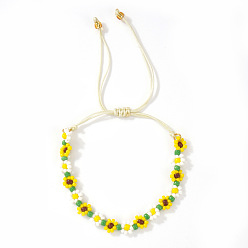 Светло-желтый Браслеты ручной работы из пластиковых бусин., плетеные браслеты из нейлонового шнура для женщин, цветок, светло-желтый, 11.02 дюйм (28 см)
