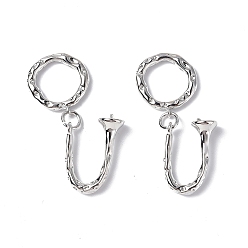Platinum Brass S Hook Clasps, Textured, U Shaped, for Half Drilled Beads, Cadmium Free & Nickel Free & Lead Free, Platinum, Ring: 16x15x2.5mm, U Bar: 19x14x2mm, Pin: 0.8mm