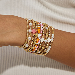 Cross 10шт. 10 стильные эластичные браслеты из искусственного жемчуга и акриловых бусин, изготовленные из пластика и CCB, для женщин, крестик, 7.09 дюйм (18 см)