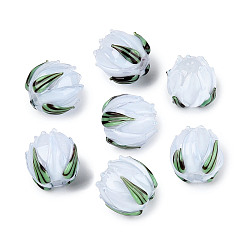 Aqua Handmade Lampwork Beads, Tulip with Leaf, Aqua, 13~15x12~14x12~14mm, Hole: 1~1.6mm