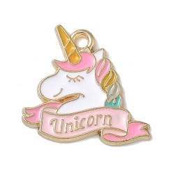 Pink Подвески из эмали и сплава, единорог, золотой свет, без кадмия, без никеля и без свинца, розовые, 19x20.5x1 мм, отверстие : 1.8 мм