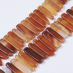 Sattelbraun Natürliche Achat Perlen Stränge, oben gebohrte Perlen, gefärbt, Rechteck, Sattelbraun, 18~45x8~13x5~6.5 mm, Bohrung: 1 mm, ungefähr 14.56 Zoll~15.15 Zoll (37~38.5cm)