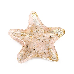 Rose Quartz Starfish Shape Resin with Natural Rose Quartz Chips Inside Jewelry Display Plate, Cosmetics Organizer Storage Tray, 130x130x20mm