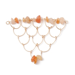 Красный Авантюрин Натуральный красный авантюрин чип медная проволока обернутая в оболочку подвески-соединители, треугольные сетчатые связи, золотые, 52x80.5x9 мм, отверстие : 2.5 мм