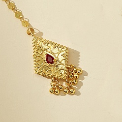 Золотой Цепочка для наращивания волос в этническом стиле с кисточками из латуни и кубическим цирконием для женщин, ромб, заколки для волос, золотые, 125x26 мм