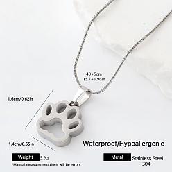 Paw Print 304 Stainless Steel Pendant Necklaces, Stainless Steel Color, Tarnish Free, Paw Print, 15.75 inch(40cm)