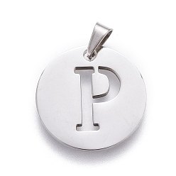 Letter P Anlaufgeschützt 201 Anhänger aus Edelstahl, flach rund mit Brief, Edelstahl Farbe, Buchstaben p, 20x1.3 mm, Bohrung: 4x3 mm