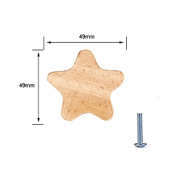 Star Wood Drawer Knobs, Cabinet Handle, with Screw, Star, 49x49mm