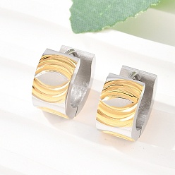 Золотой & Цвет Нержавеющей Стали Двухцветные 304 серьги-кольца из нержавеющей стали в полоску, с 316 ушными шпильками из хирургической нержавеющей стали, ионное покрытие (ip), золотые и нержавеющая сталь цвет, 13.5x7 мм