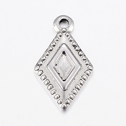 Edelstahl Farbe Anlaufgeschützt 304 Anhänger aus Edelstahl, Karo, Edelstahl Farbe, 16x9x1.5 mm, Bohrung: 1.2 mm