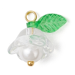 Прозрачный Стеклянные подвески, цветок, с акриловыми и пластиковыми бусинами, имитирующими жемчуг, и золотистой латунной петлей, прозрачные, 15.5x15x11 мм, отверстие : 1.2 мм
