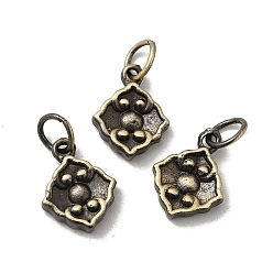 Antique Bronze Tibetan Style Rack Plating Brass Pendants, Nickel Free, with Jump Rings, Long-Lasting Plated, Longevity Lock Charm, Antique Bronze, 13x10x3mm, Hole: 5mm