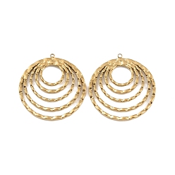 Real 18K Gold Plated Ion Plating(IP) 304 Stainless Steel Pendants, Hollow Flat Round Charm, Real 18K Gold Plated, 35x33x2mm, Hole: 1.5mm