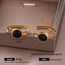 Rondo 304 Pendientes de aro de acero inoxidable con circonitas cúbicas para mujer, con vidrio, dorado, rondo, 10x10 mm