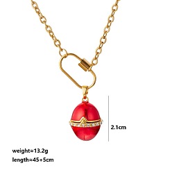 Красный Подвеска-колье в виде пасхального яйца из латуни с кубическим цирконием и эмалью, открывающаяся, в виде клетки для бусин., золотые, красные, 17.72 дюйм (45 см), Кулон : длиной 21 мм 
