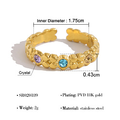 Плоский Круглый 304 Открытые кольца-манжеты из нержавеющей стали со стразами для женщин, золотые, плоско-круглые, размер США 7 1/4 (17.5 мм)