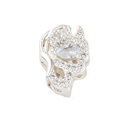 Серебро Стойки обшивки латунь микро проложить кубического циркония бусы, со стеклом, долговечный, без свинца и без кадмия, крыло, серебряные, 14x10x5.5 мм, отверстие : 1.6 мм