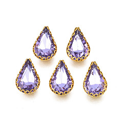 Medium Purple Sew on Rhinestone, Transparent Glass Rhinestones, with Iron Prong Settings, Faceted, Teardrop, Medium Purple, 13.5x8.5x5mm, Hole: 0.9mm