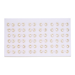 Chapado en Oro Real 18K Pendientes de luna creciente con concha blanca natural y perlas, pendiente de latón con 925 alfileres de plata esterlina, real 18 k chapado en oro, 10x9 mm, pin: 12x0.8 mm