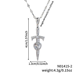 Платина Элегантные ожерелья в стиле винтаж с подвеской в виде меча из латуни с прозрачным кубическим цирконием, идеальный подарок на день святого Валентина, платина, 15.75 дюйм (40 см)