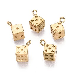 Golden 304 Stainless Steel Pendants, Dice, Golden, 15.5x10x8.5~9.5mm, Hole: 3mm