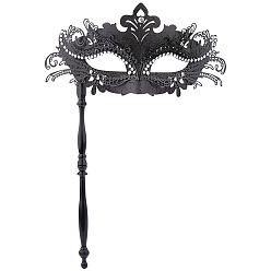 Черный Маскарадные маски из пластика со стразами и держателем из сплава, для праздничных костюмов аксессуар, чёрные, 100x212x95 мм
