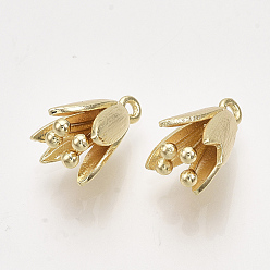 Echt 18 k vergoldet Messing Charme, Nickel frei, Blume, echt 18 k vergoldet, 14x9x10 mm, Bohrung: 1.2 mm
