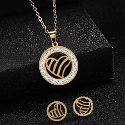 Сердце Кольцо 201 ожерелья и серьги-гвоздики из нержавеющей стали с кристаллами и стразами, золотые, сердце, 450 мм