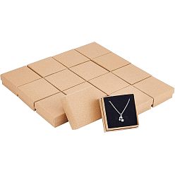 BurlyWood Kraft Paper Cardboard Jewelry Set Boxes, Earring and Necklace Box, Square, BurlyWood, 7x7x2.6cm