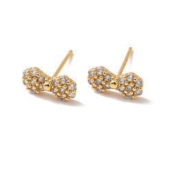 Настоящее золото 18K Серьги-гвоздики с бантом из прозрачного кубического циркония, украшения из латуни для женщин, без кадмия, без никеля и без свинца, реальный 18 k позолоченный, 10.5x5 мм, штифты : 0.6 мм