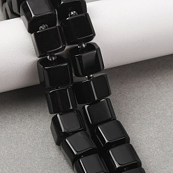 Black Onyx Бусины из натурального черного оникса, кубические, с бисером, окрашенная и подогревом, 8.5~9x11x11 мм, отверстие : 1.2 мм, около 36~38 шт / нитка, 15.16''~15.39'' (38.5~39.1 см)