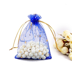 Синий Сумки для хранения подарков из органзы с золотым тиснением и звездами, прямоугольные, синие, 18x13 см