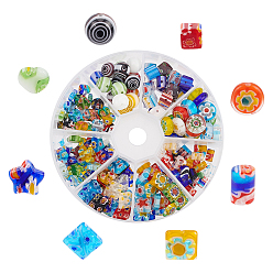 Mixed Color Handmade Millefiori Glass Beads Strands, Mixed Shape, Mixed Color, 7~8x7~8x7~8mm, Hole: 1.5mm, 190pcs/box