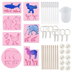 Mixed Color DIY Keychain Makings, with Silicone Pendant Molds & Measuring Cup, Iron Split Key Rings, Disposable Plastic Transfer Pipettes & Latex Finger Cot, Wooden Craft Ice Cream Sticks, Mixed Color, Key Ringst: about 25x2mm, 21pcs/set, Molds: 7pcs/set