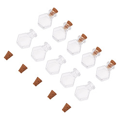 Hexagon 10Pcs Clear Glass Wishing Bottles, Bead Containers, with 10Pcs Cork Stopper, Hexagon, 2~2.05x1.25~1.3x2.6~2.65cm, Hole: 6mm