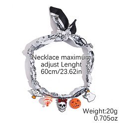 Белый Шарф-чокер с кисточками из сплава эмали, смолы, стекла и пластика с жемчугом и стразами в виде черепа на Хэллоуин, золотые, белые, 23.62 дюйм (60 см)