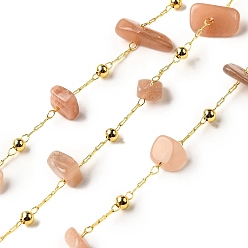 Солнечный Камень Цепочки из бисера с натуральным солнечным камнем ручной работы, пайки, с реечной обшивкой латунными выводами, долговечный, без свинца и без кадмия, с катушкой, реальный 18 k позолоченный, 5~14x2~7x3~7 мм