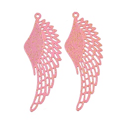 Pink Spray Painted 403 Stainless Steel Big Pendants, with Glitter Powder, Wing Charms, Pink, 50.5x18.5x0.5mm, Hole: 1.4mm